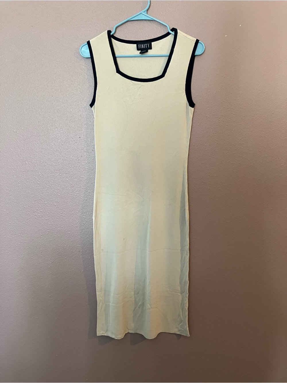 Finity Cream Midi Tank Dress with Black Trim